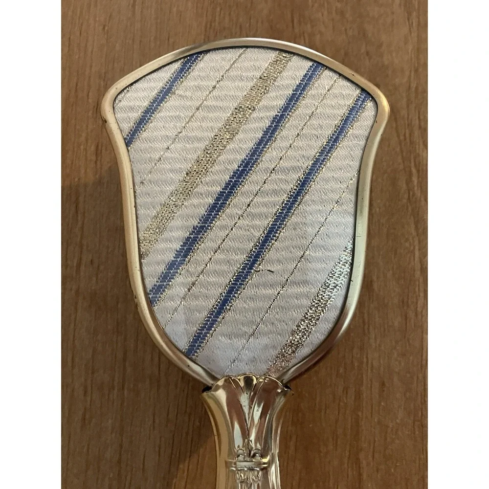 Vintage 60's VANITY SET BRUSH & COMB Blue/Gold Striped Design - Nylon Brush USA